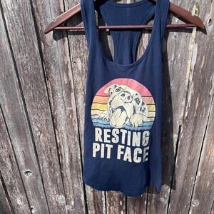 Racerback women's Pit bull "resting pit face" navy blue women's small tank tops